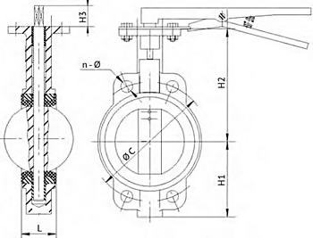 Затвор дисковый поворотный DN.ru WCB-316L-PTFE Ду80 Ру16, корпус - углеродистая сталь WCB, диск - Нержавеющая сталь AISI 316L, уплотнение - PTFE, с ручкой, с двумя концевыми датчиками LS-103 250В и кронштейном для крепления концевых выключателей